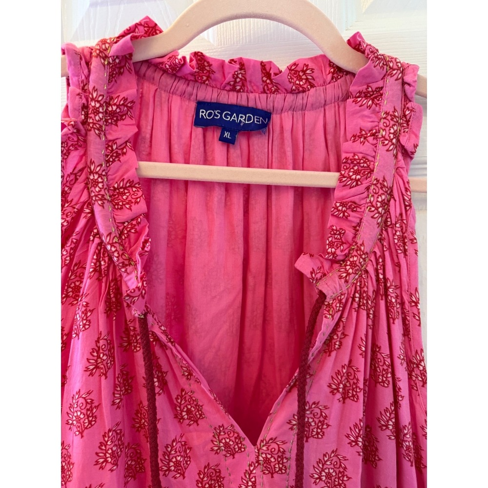 Ros's Garden Sofia Pink Floral Print Maxi‎ Dress Bohemian Sleeveless Tiered XL - Picture 6 of 12